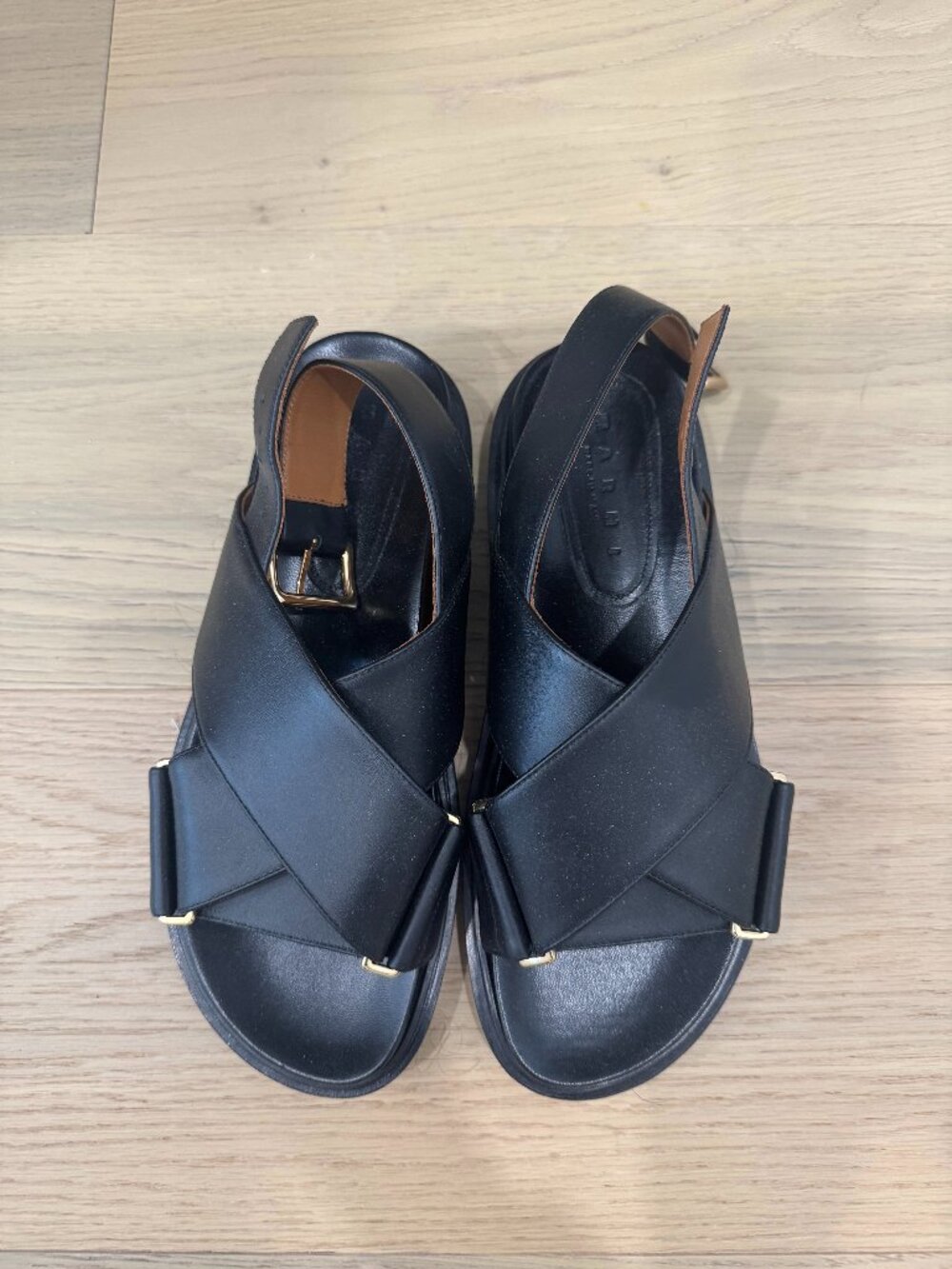 Marni Black Leather Fussbett Sandals
